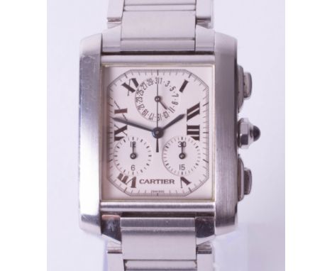 Cartier, a stainless steel quartz calendar chronograph Tank bracelet watch 2303, cased marked BB127232.