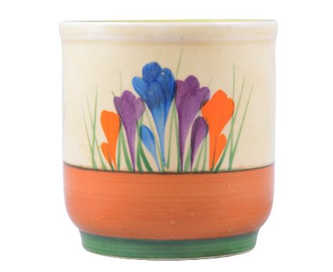 Clarice Cliff, 'Crocus' pattern fern pot, 'Crocus Bizarre' backstamp, 9cm high.