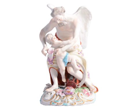 Derby group, Time Clipping the Wings of Cupid, patch marks, 21cm.Condition report:There are substantial cracks to the undersi