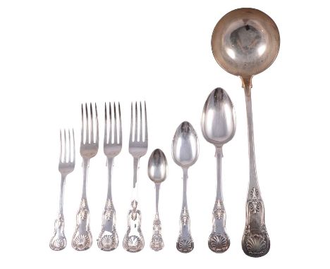 Small quantity of matched Scottish silver cutlery, King's pattern, including six serving spoons and six dessert spoons by Geo