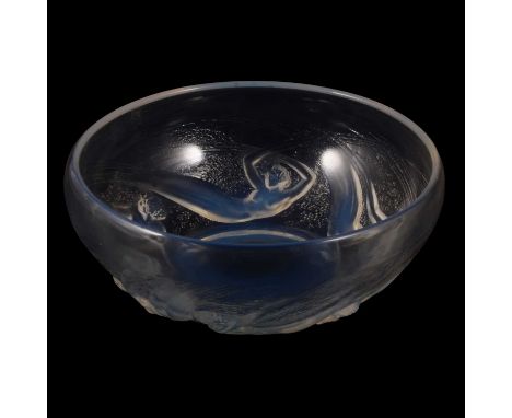 René Lalique, 'Ondines' an opalescent glass bowl, design introduced 1921, moulded in relief with six swimming sirens, wheel e