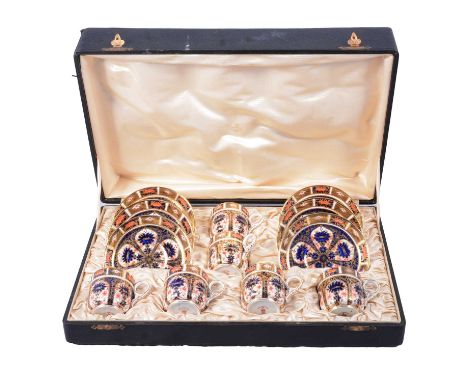 Royal Crown Derby Imari twelve piece coffee set, including six cans and six saucers, in a fitted case, 40cm.  Condition repor