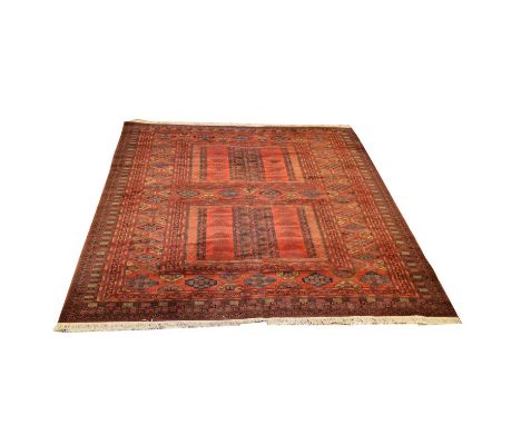 Louis de Poortere Belgian wool carpet, Mossoul pattern, red ground, 300x400cm.Condition report:Condition is good overall. min