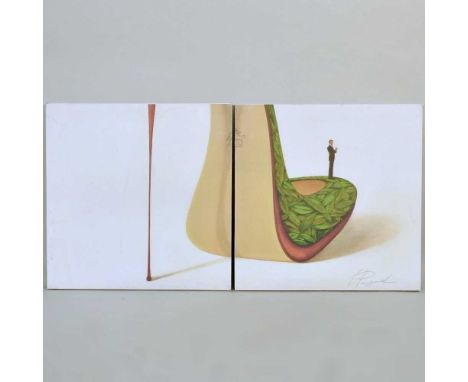 Inna Panasenko, 20th century, Martini Dry, screen print on canvas, facsimile signature, in two parts, 50 x 100cm overall