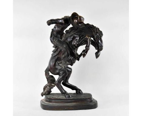 After Frederick Remington, The Bronco Buster, bronze sculpture, on a plinth base, 70cm high