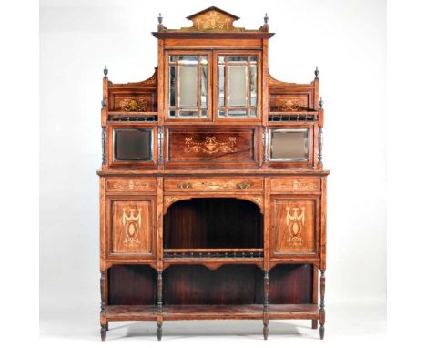 A Victorian rosewood and marquetry mirror back sideboard, on turned feet138w x 38d x 200h cmOverall condition is complete and