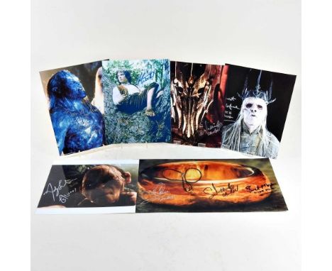 A collection of Lord of the Rings signed photographs, to include Andy Serkis, Elijah Wood and Brent McIntyre (6)