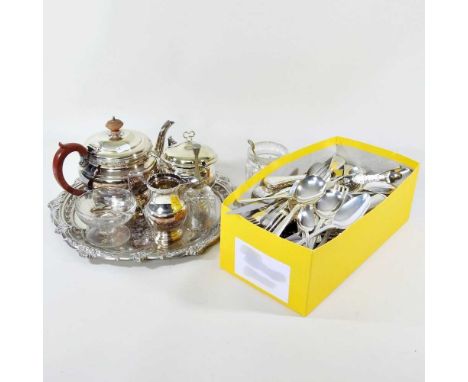 A silver plated bead pattern table service, together with a silver plated tea service, silver and silver plated table wares