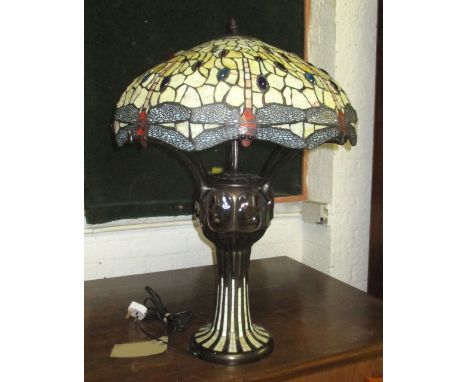 LARGE TIFFANY STYLE TABLE LAMP, 'Dragonfly' design, shade 75cm H overall.
