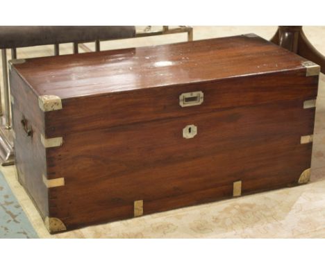 TRUNK, 19th century camphorwood and brass bound with rising lid and carrying handles, 46cm D x 44cm H x 94cm W.