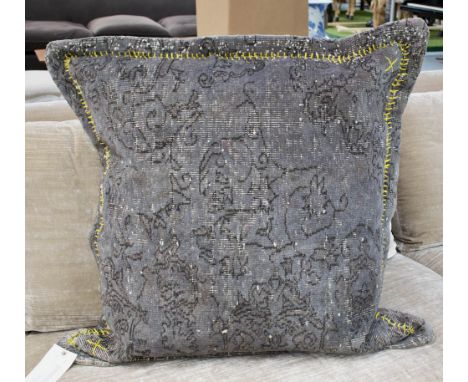 RELOADED VINTAGE DESIGN CUSHION BY VENTIQUE, en gris with yellow stitching, 95cm x 95cm. 