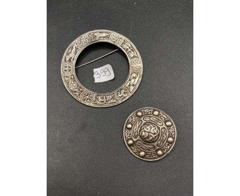 Two silver Celtic style brooches, 48 g