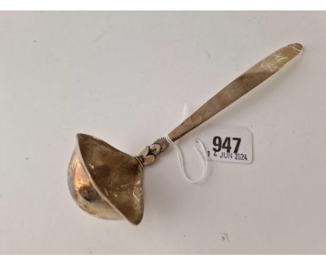 A Georg Jensen double lipped ladle with stylish handle, 7 inches long, 65 g
