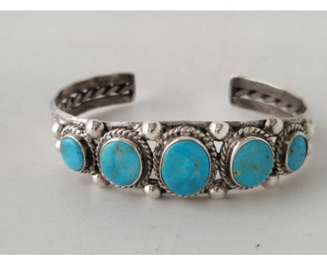Silver Navajo turquoise set bangle, unmarked