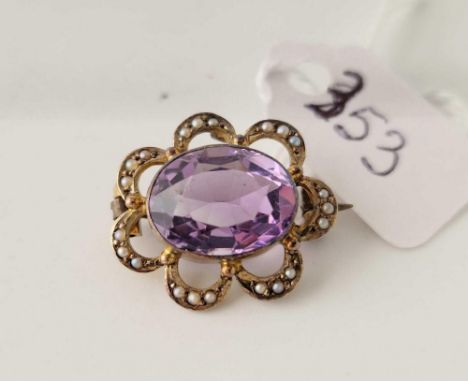 An Edwardian amethyst and pearl brooch, 9ct