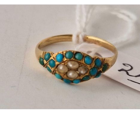 An antique turquoise &amp; pearl 18ct ring size L 1.9g