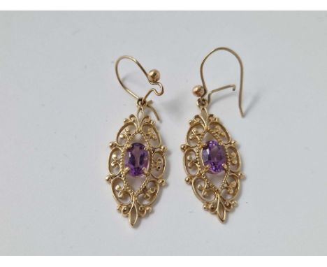 A pair of amethyst earrings, 9ct, 3 g