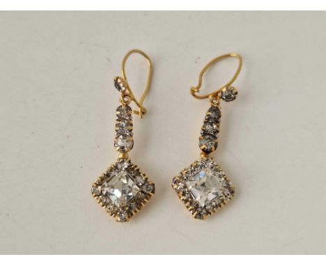 A vintage pair of white stone drop earrings in 9ct 2g inc