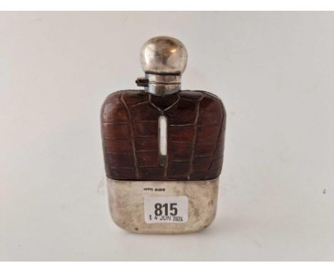 Silver Mounted Hip Flask Glass Body Coved with Crocodile Skin 5.5” highSheffield 1906 by GD&S