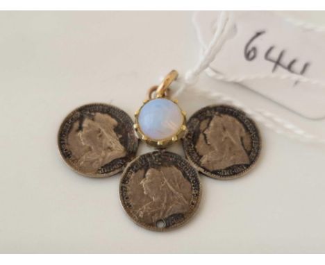 A gold mounted opal pendant in the form of three coins