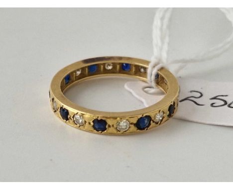 A sapphire &amp; diamond 9ct full eternity ring size N 3.2g inc