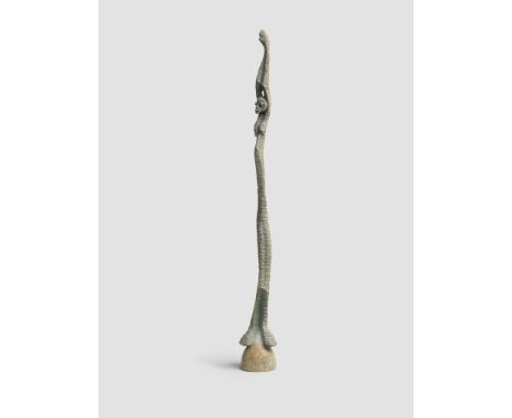 Lucas Tandokwazi Sithole (South African, 1931-1994)Snake Dancer  signed 'L.T.SITHOLE' (base)wood on a liquid steel base104.5 