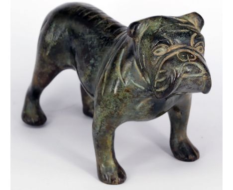 Englische Bulldogge, Bronze, Andreas Wargenbrant?, H 14 cm, L 19 cm / English bulldog, bronze, Andreas Wargenbrant?, h 14 cm,