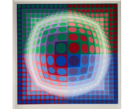 VASARELY, VICTOR (1906-1997), "ohne Titel", Op-Art, ca 1974, handsigniert, Aufl. 124/267, Farbsiebdruck, Motiv 63 x 60 cm, mi