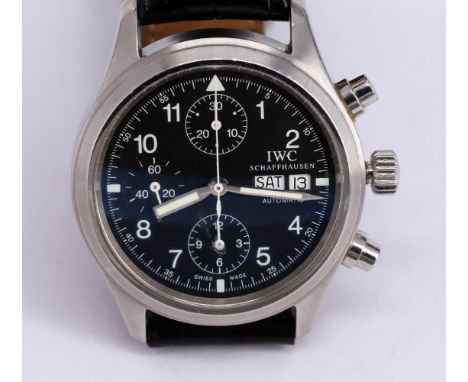 IWC Schaffhausen, Herrenarmbanduhr, Fliegerchronograph, Artikel-Nr 370603, Garantiekarte datiert 10.08.2005, D 38 mm. Dunkles