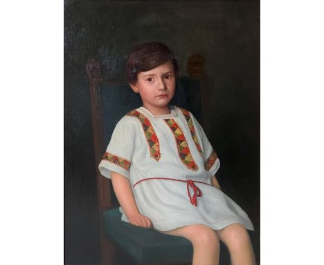 Albin Günther (1864 - 1938), Portrait eines sitzenden Knaben, signiert und datiert 1912, Öl/Lwd, Altersspuren, 90 x 70 cm / A