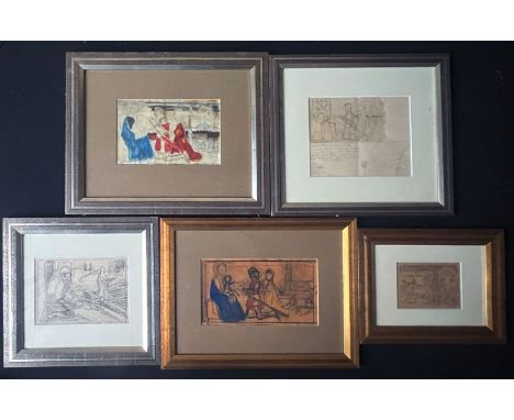 Schiestl (Würzburger Künstlerfamilie), 5 Werke, alle rücks. Stempel: Aus dem Nachlass Rudolf Schiestl, Altersspuren: 2 x Blei