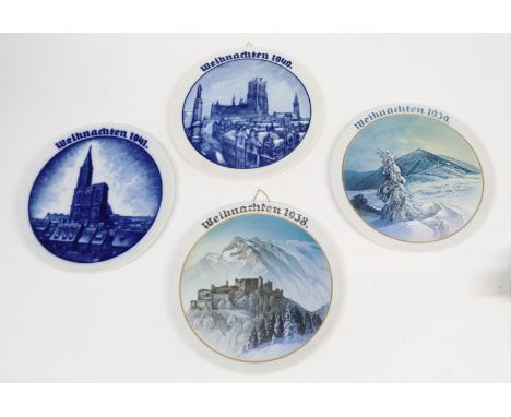 Konvolut Weihnachtsteller, Rosenthal, 1 x Weihnachten 1938 Hohensalzburg mit Untersberg; 1 x Weihnachten 1939 Schneekoppe; 1 