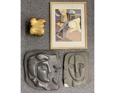 Konvolut Georg von Kovats: Kopf im Profil, Relief, Gips, 54 x 47 x 16 cm; Kopf frontal, Relief, Gips, 48 x 38 x 6 cm, rechts 