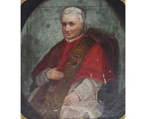 Unbekannter Künstler, 19. Jh., Portrait eines Papstes, Öl/Lwd, Altersspuren, 34 x 30 cm, mit hübschem Rahmen. Provenienz: Aus