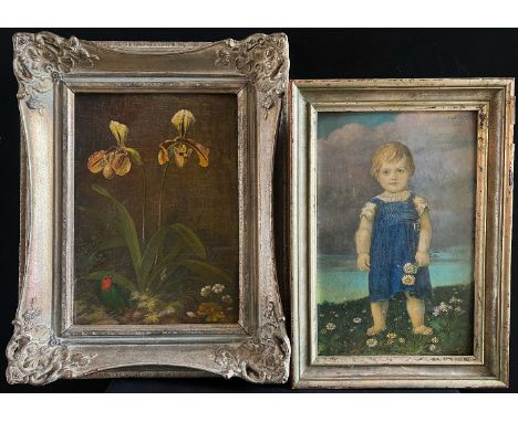 Hans HUBER-SULZEMOOS (1873-1951), 2 Gemälde, leichte Altersspuren: Stilleben mit Orchidee (Frauenschuhe oder auch Venusschuhe