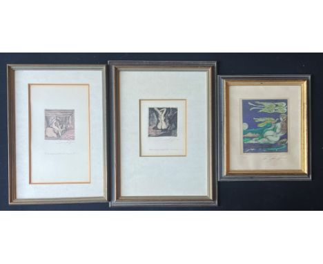 Ernst FUCHS (1930 - 2015), 3 Radierungen, teils Altersspuren bzw Lichtschäden: Amazone, handaquarelliertes Unikat, signiert, 