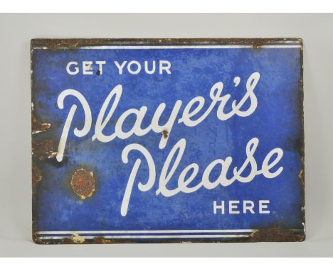 Advertising: "Get Your Players Please Here", an enamel sign, 46cm x 61cm.