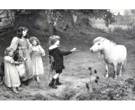 After Fred Morgan, "Sharing", photogravure for Bovril Ltd., 50 x 72cms and another, "Feeding a Pony", after Arthur Elsley for