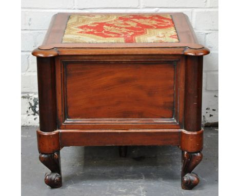 Victorian mahogany stool commode, rounded angles, short cabriole legs, 50cm.