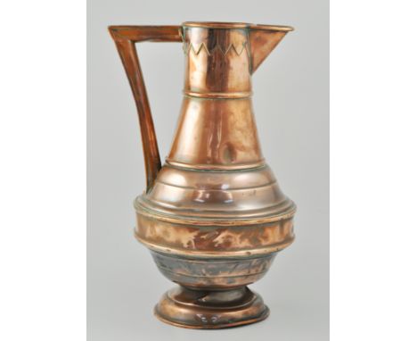 Large beaten copper ewer, the base stamped S. RILEY - MAKER, LEICESTER, height 44cms, comes with of original receipt.
