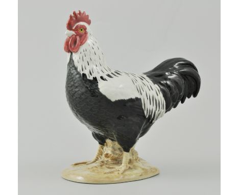 Beswick "Sussex" Cockerel, model No. 1899, black and white gloss, issued 1963-1971, height 18cm.