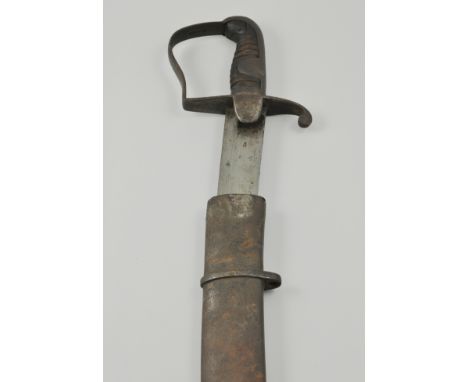 Cavalry Sabre, 83cm curved steel blade, steel stirrup guard in a steel scabbard. signed "Thos Craven" and 11 beneath a crown.