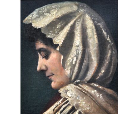 Victorian School, Portrait of a Lady wearing a Bonnet, 36cm x 30cm.