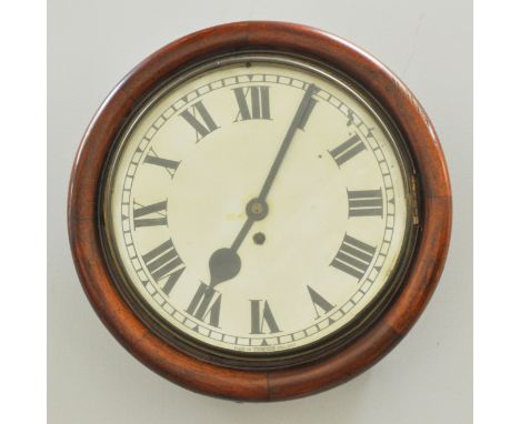 Victorian mahogany wall clock, white enamel dial with Roman numerals, single fusee movement, diameter 39cm.