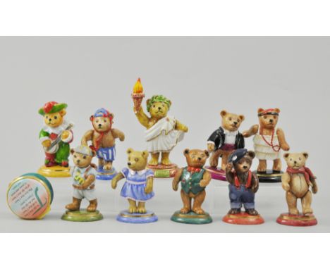 Collection of ten Halcyon Days, "Teddy of the Year" enamels, together with a similar enamel pill box, (11).