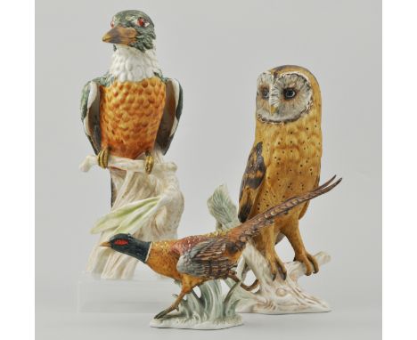 Large Goebel figure of a Kingfisher, 25cm, a Barn Owl and a Cock Pheasant, (3).