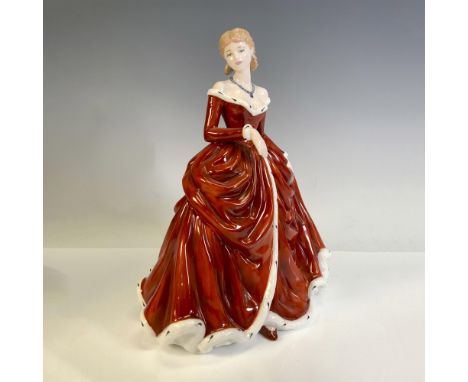 Part of the new Pretty Ladies series, the figural is elegant in her red formal gown with white trim. Royal Doulton backstamp.