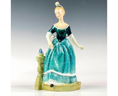 Classic Pretty Ladies collection; woman in beautifully detailed teal colored Victorian dress next to a paradise bird. Royal D