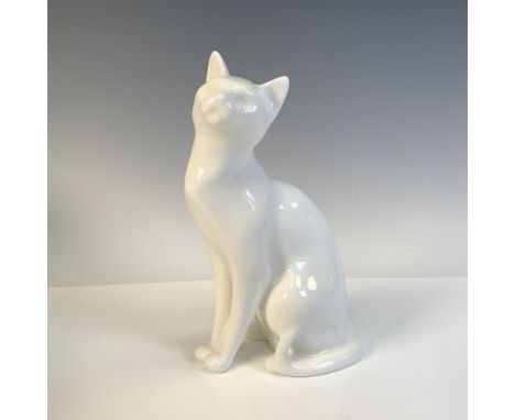 Elegant white glossy sitting cat with contented look. Royal Doulton backstamp. This item has its original box: 6.75"L x 5.75"