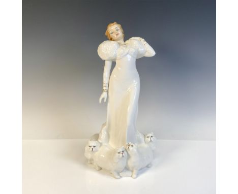 Reflections series is unique due to the muted pastel colors used. Elegant figural in white with 4 adoring cats at hemline. Ro